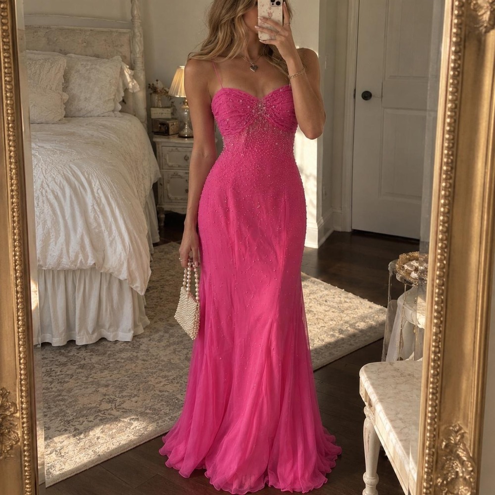 Pink beaded prom dress